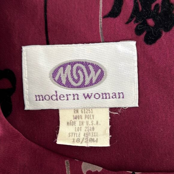 Vtg MW Modern Woman Size 18 20W Wine Red Print Flocked 2 Pc Maxi Skirt Blouse - Picture 4 of 15